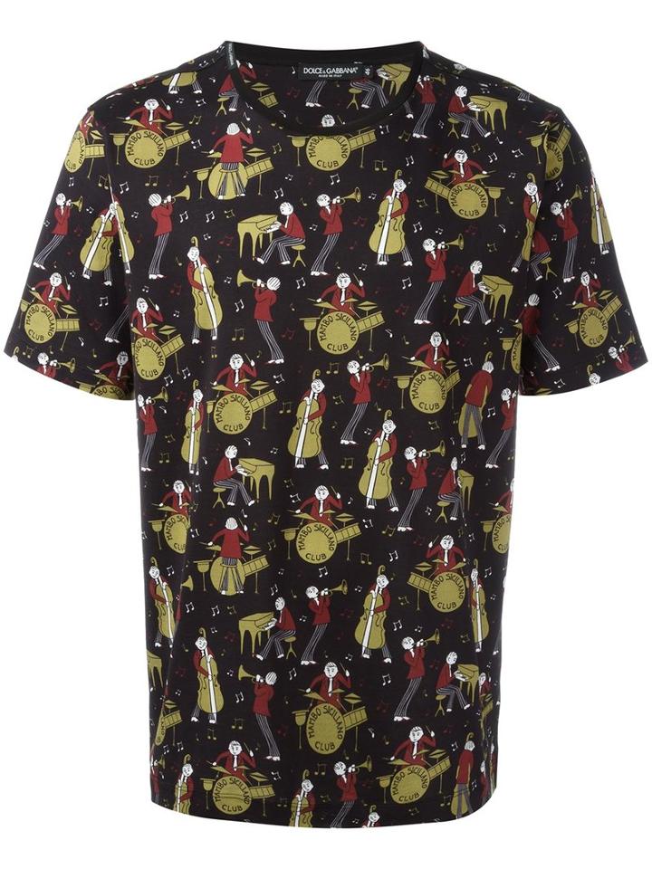 Dolce & Gabbana Musical Print T-shirt, Men's, Size: 50, Black, Cotton