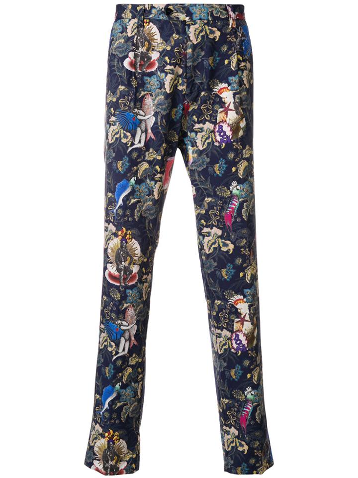 Etro India Print Straight-leg Trousers - Blue