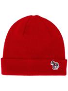Ps Paul Smith Ribbed Logo Beanie - Red