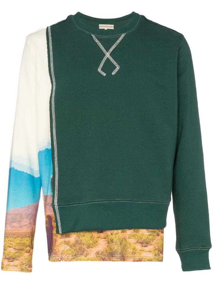 Nounion Cactus Print Layered Cotton Sweatshirt - Green
