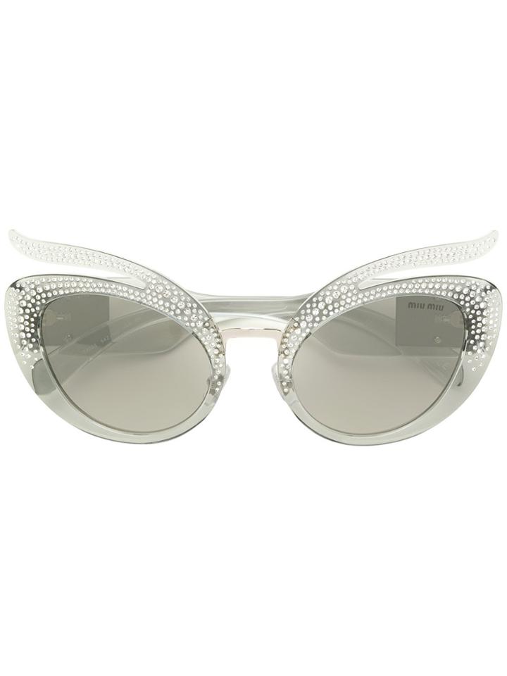 Miu Miu Eyewear Embellished Cat-eye Sunglasses - Grey