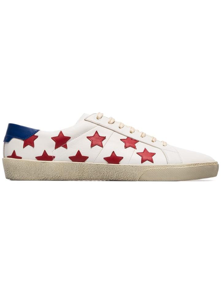 Saint Laurent White Sl06 Star Applique Leather Sneakers