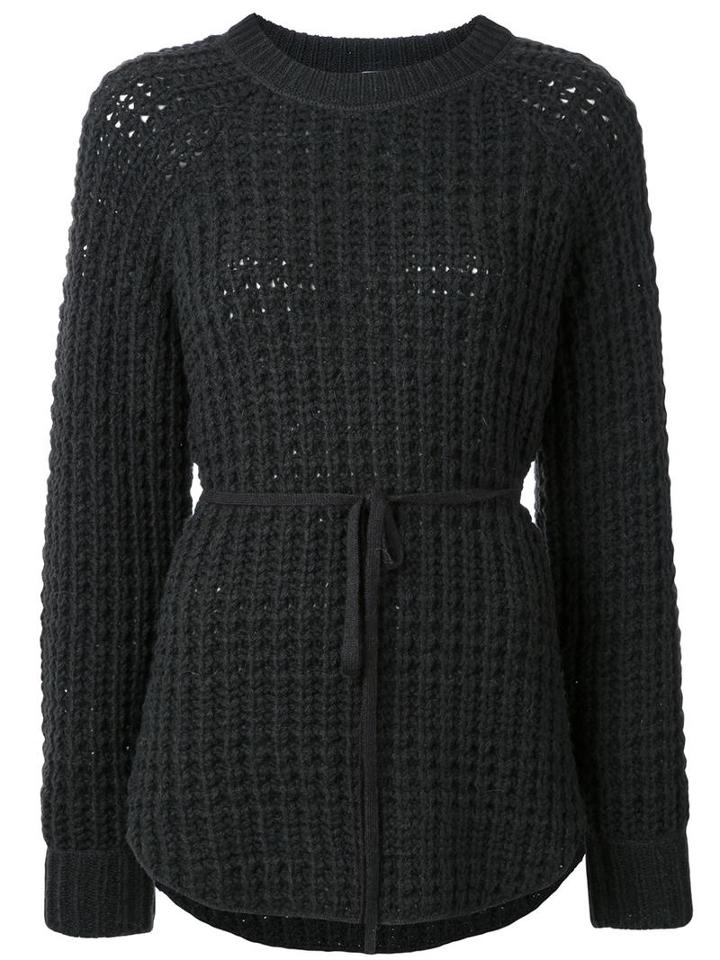 En Route Tie Waist Waffle Knit Jumper, Women's, Green, Wool