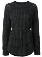En Route Tie Waist Waffle Knit Jumper, Women's, Green, Wool