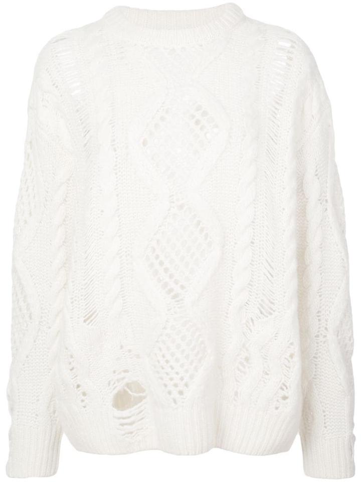 Amiri Distressed Cable-knit Sweater - White