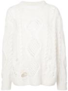 Amiri Distressed Cable-knit Sweater - White