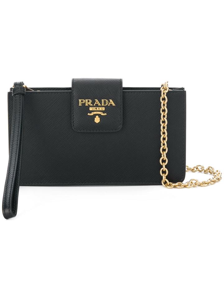 Prada Flat Wallet On Chain - Black