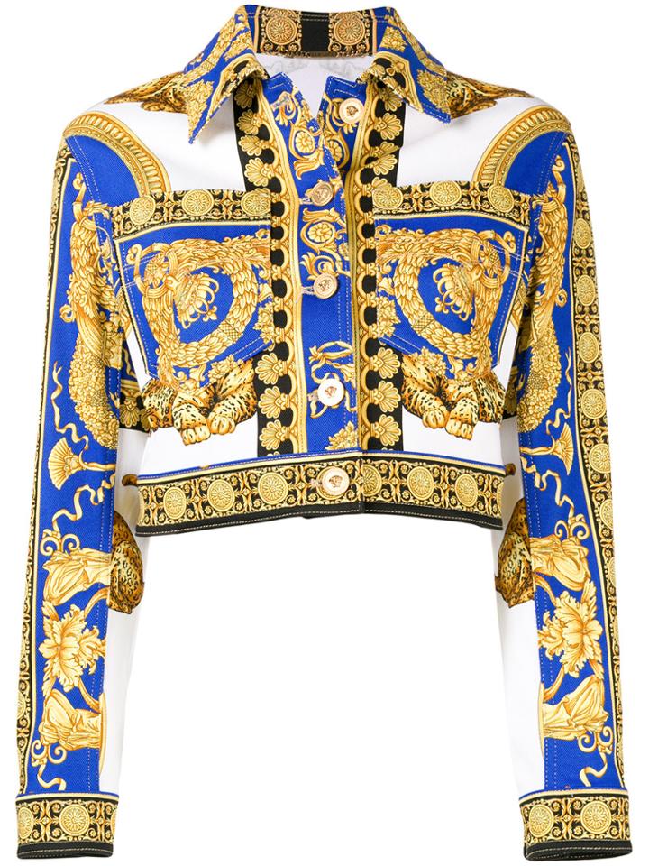 Versace Signature Pillow Talk Cropped Denim Jacket - White