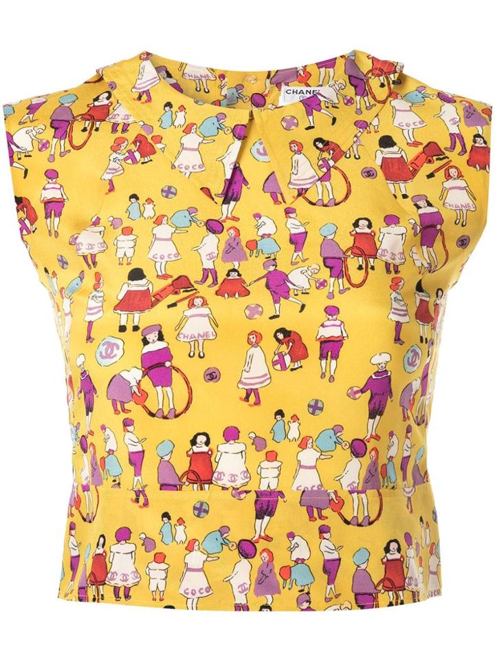 Chanel Vintage Printed Cropped Top - Yellow