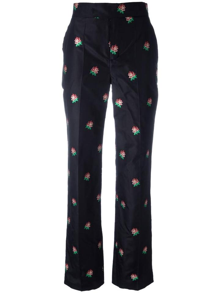 Ports 1961 Floral Jacquard Trousers, Women's, Size: 42, Black, Silk/polyester
