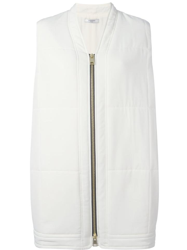 Lanvin Sleeveless Elongated Bomber Coat, Women's, Size: 1, Nude/neutrals, Silk/polyester