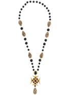 Dolce & Gabbana Beaded Long Cross Necklace - Metallic