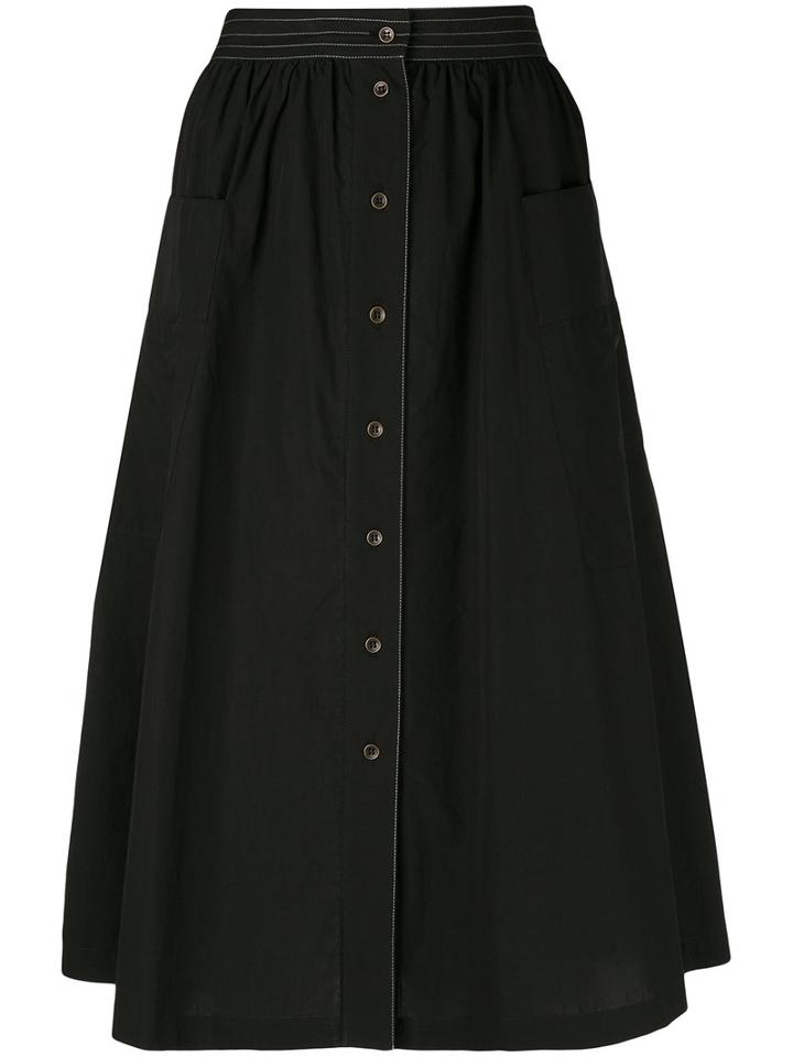 Tomas Maier - Button Front Midi Skirt - Women - Cotton - 4, Black, Cotton