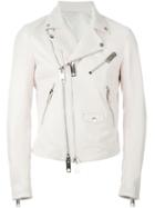 Les Hommes Double Zip Biker Jacket, Men's, Size: 50, White, Leather/acetate