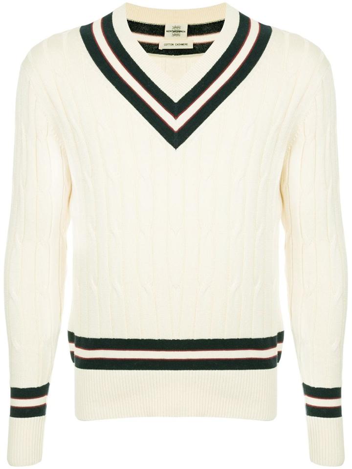 Kent & Curwen V-neck Cable Knit Sweater - White