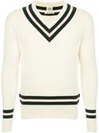 Kent & Curwen V-neck Cable Knit Sweater - White