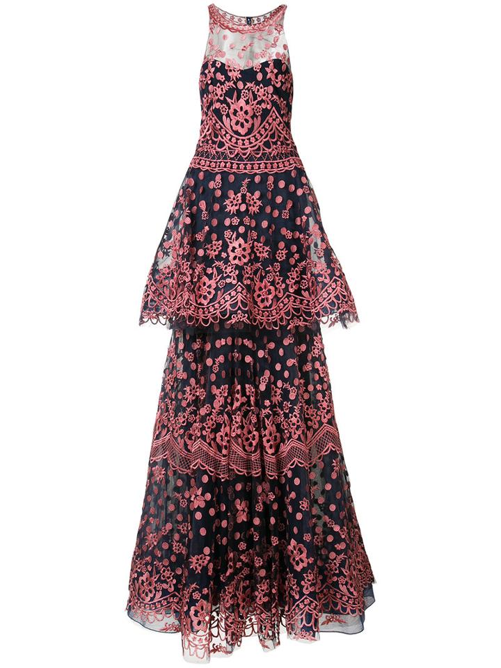 Marchesa Notte - Two-tiered Gown - Women - Nylon - 6, Blue, Nylon