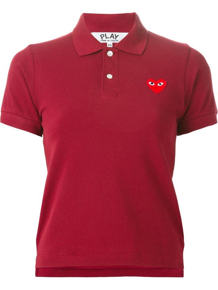 Comme Des Garçons Play Embroidered Heart Polo Shirt, Women's, Size: Large, Red, Cotton