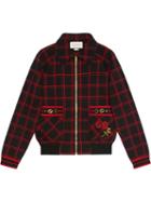Gucci Check Wool Bomber With Patches - Black