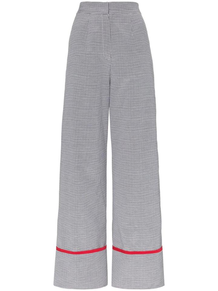 N Duo Wide Leg Cotton Blend Check Trousers - Grey