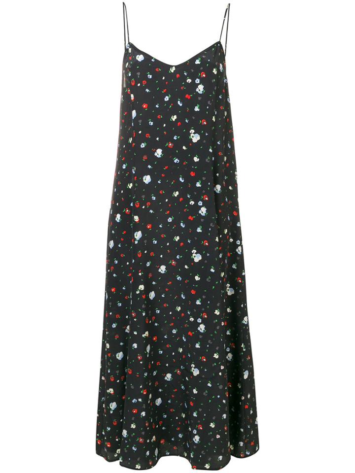 Ganni Floral Flared Midi Dress - Black
