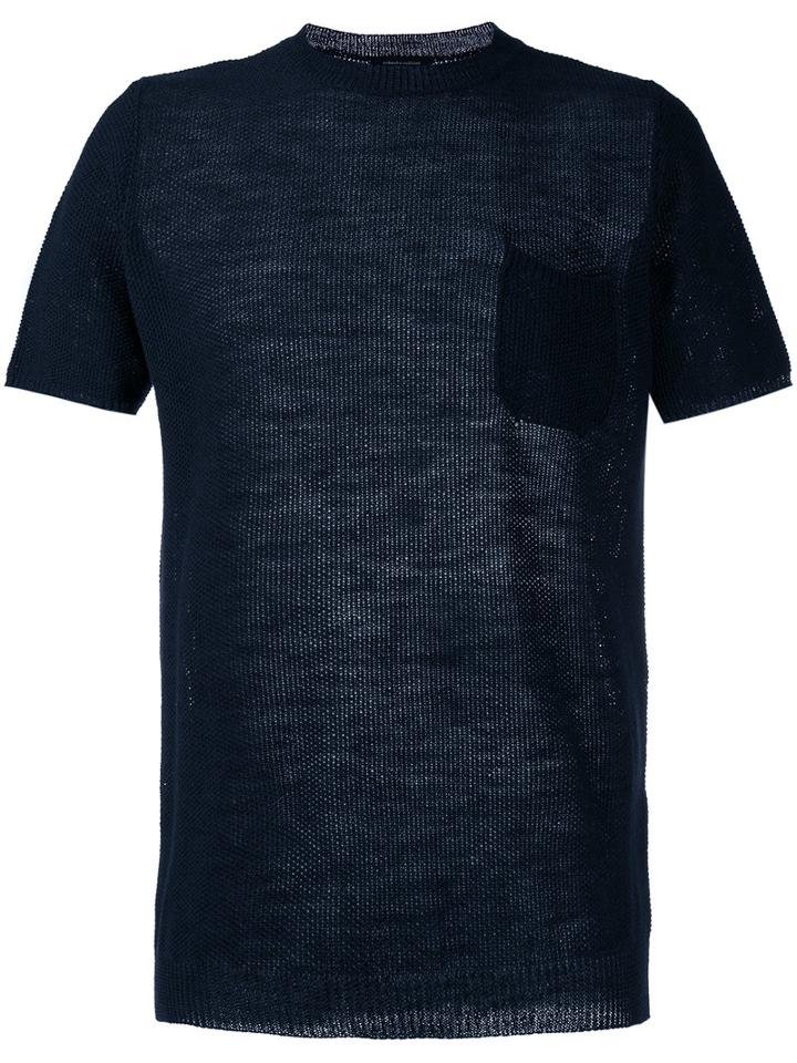 Roberto Collina Perforated Detail T-shirt, Men's, Size: 48, Blue, Cotton/linen/flax/polyester