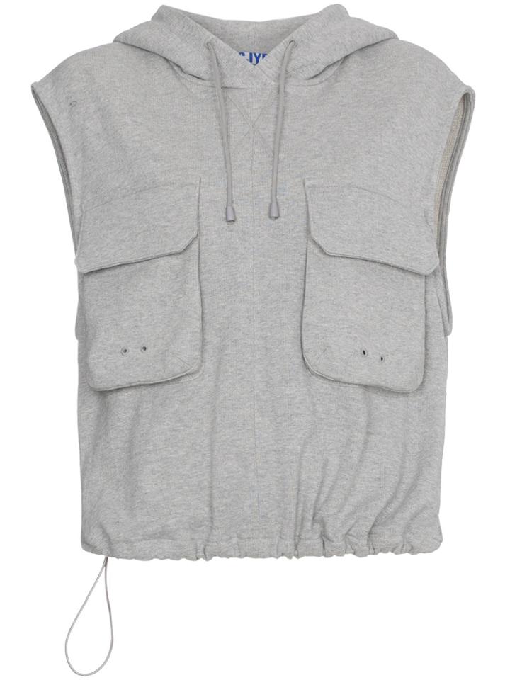 Sjyp Sleeveless Pocket Front Hoodie - Grey