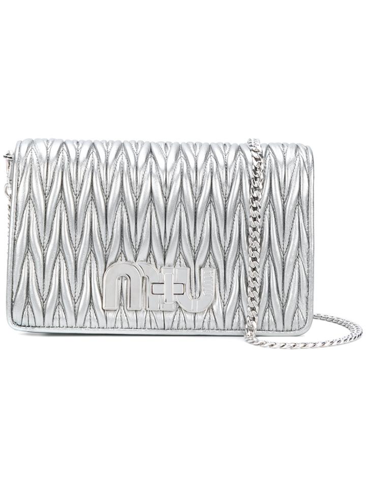 Miu Miu Quilted Logo Plaque Shoulder Bag - Metallic