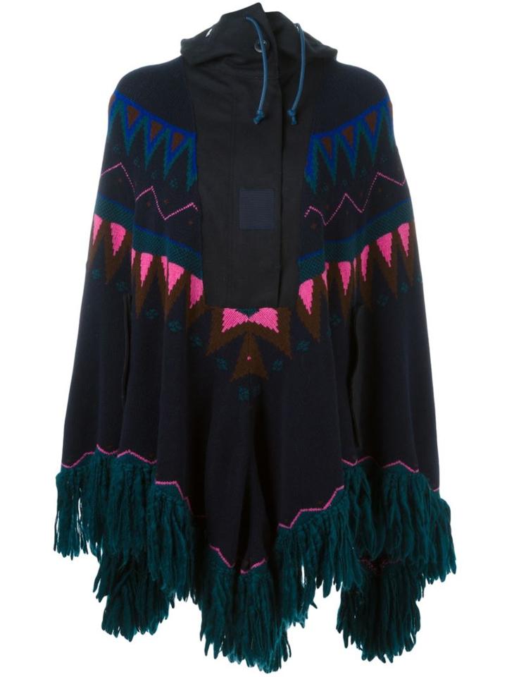 Sacai Fair Isle Knitted Poncho, Women's, Size: 1, Blue, Wool