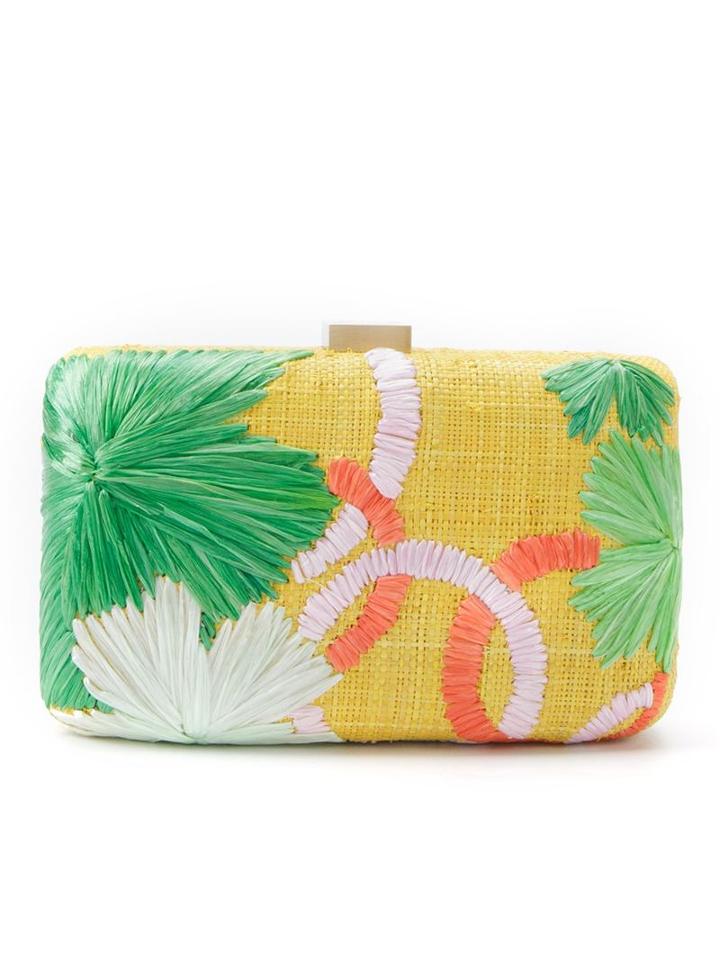 Serpui Embroidered Shoulder Clutch, Women's, Yellow/orange, Straw