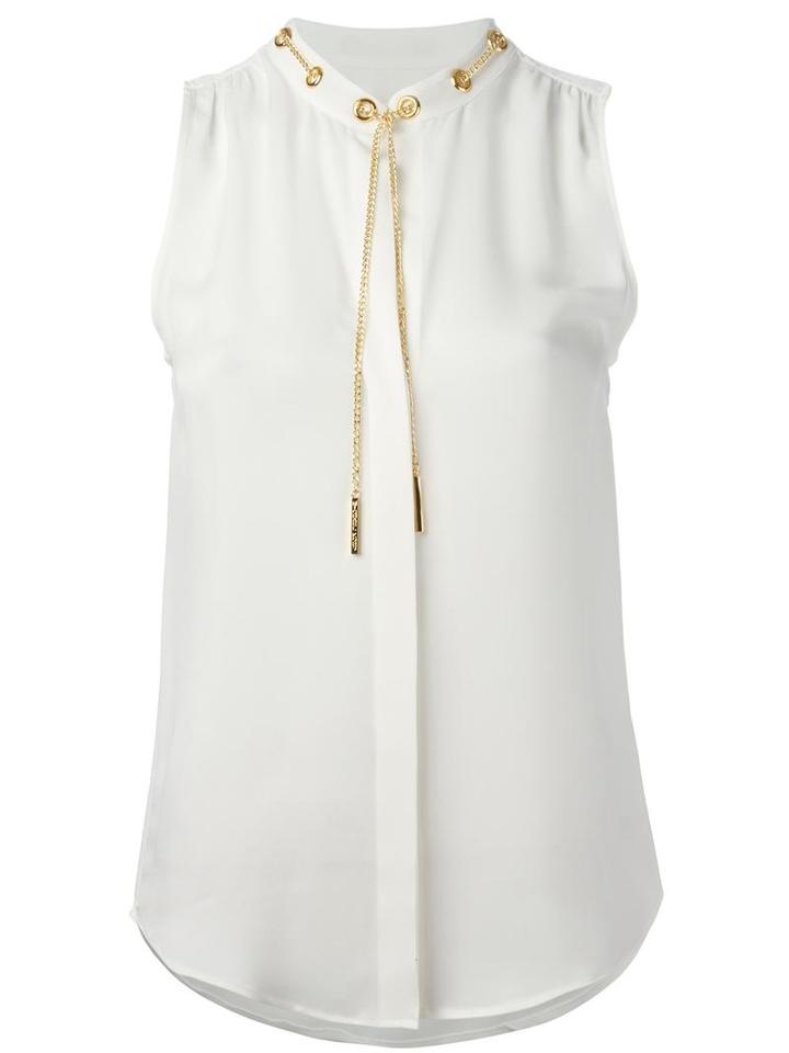 Michael Michael Kors Collar Chain Detail Top, Women's, Size: Small, White, Silk