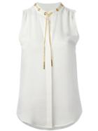 Michael Michael Kors Collar Chain Detail Top, Women's, Size: Small, White, Silk