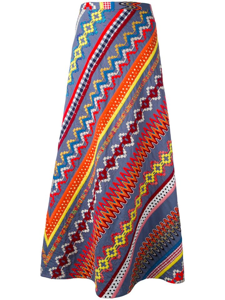 Tory Burch - Embroidered Panel A-line Skirt - Women - Cotton - 4, Cotton