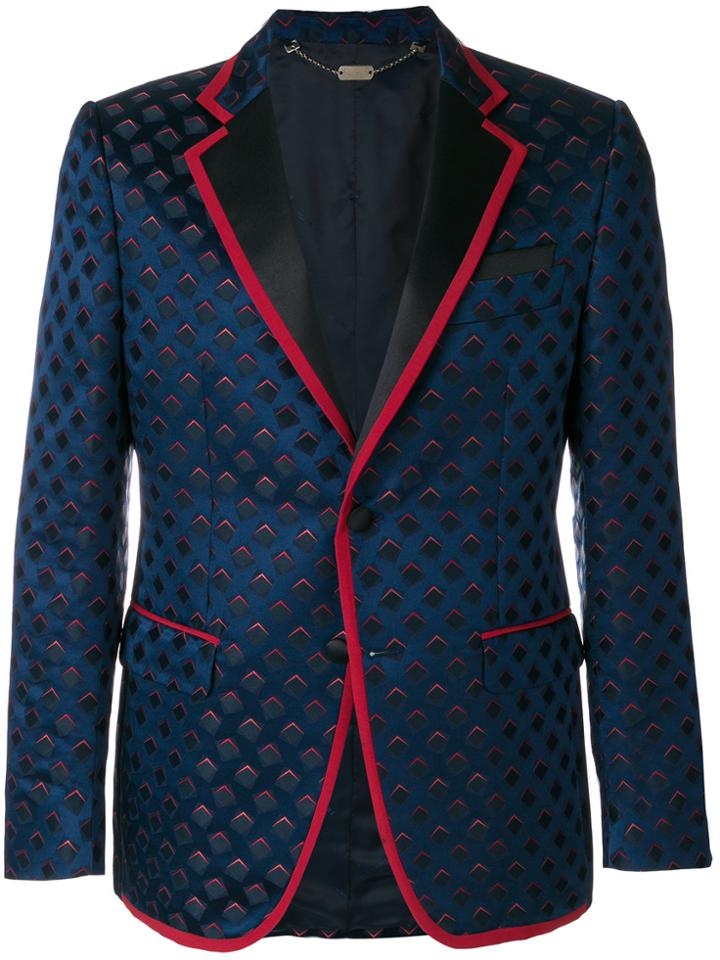 Billionaire Geometric Slim Fit Blazer - Blue