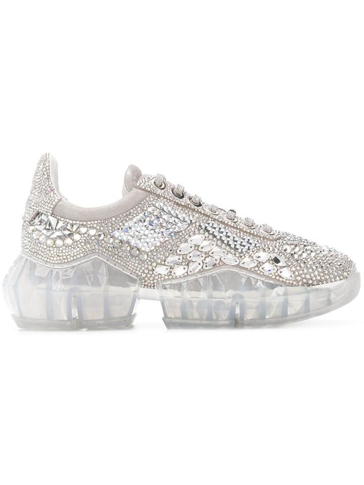 Jimmy Choo Crystal Shimmer Sneakers - Silver