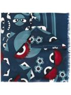 Fendi Bag Bugs Scarf, Women's, Blue, Silk/wool