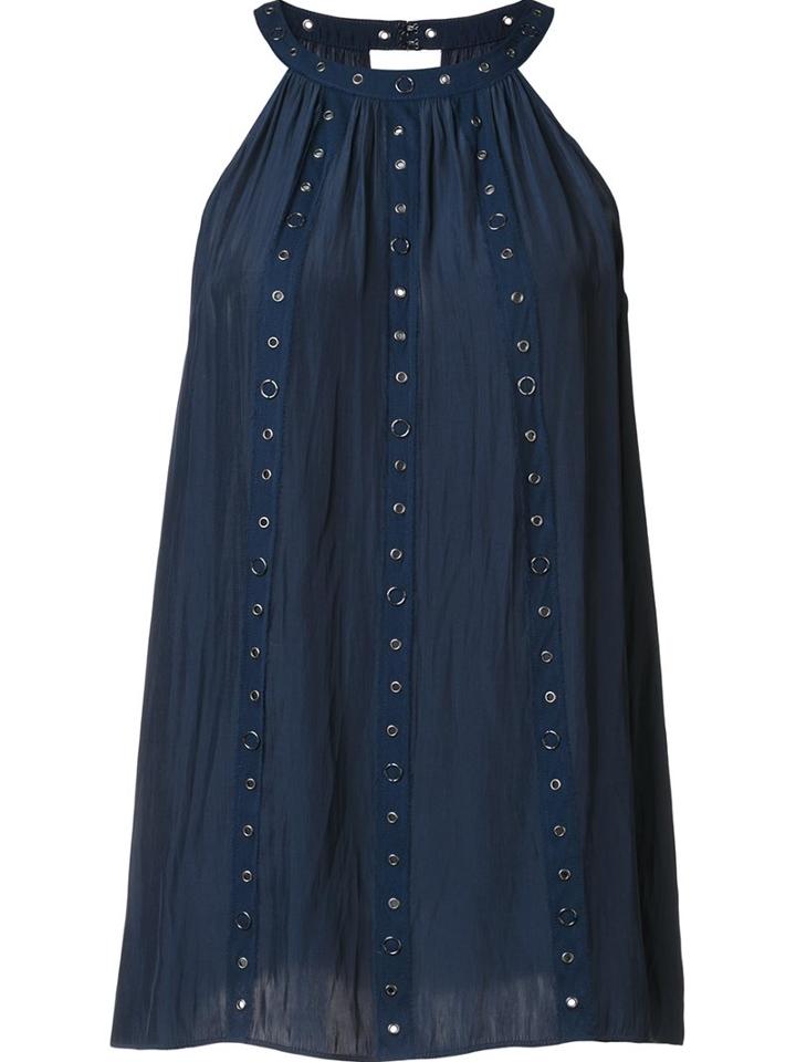 Ramy Brook Pleated Halter Neck Top, Women's, Size: Large, Blue, Polyester