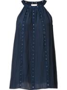 Ramy Brook Pleated Halter Neck Top, Women's, Size: Large, Blue, Polyester