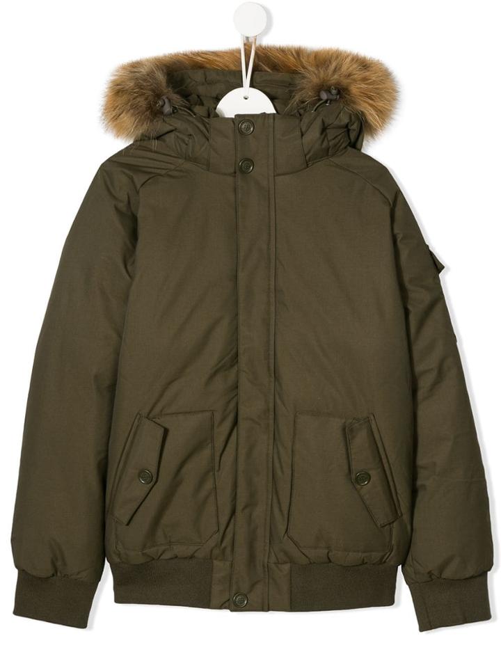 Pyrenex Kids Teen Fur-trim Hood Jacket - Green