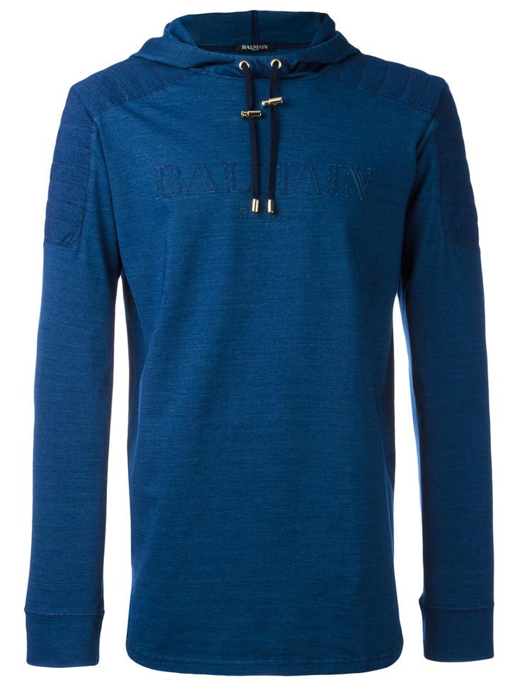 Balmain - Quilted Logo Hoodie - Men - Cotton/spandex/elastane - S, Blue, Cotton/spandex/elastane