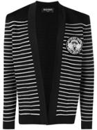 Balmain Striped Embroidered Logo Cardigan - Black