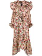 Horror Vacui Floral Print Fitted Midi Dress - Neutrals