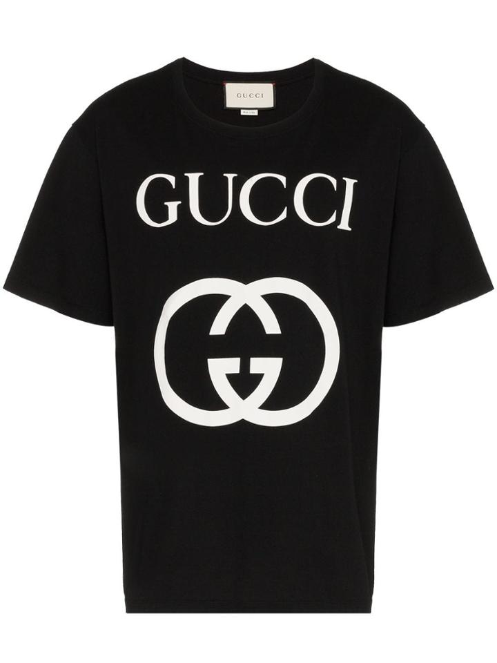 Gucci Gg Logo Cotton Tee - Black