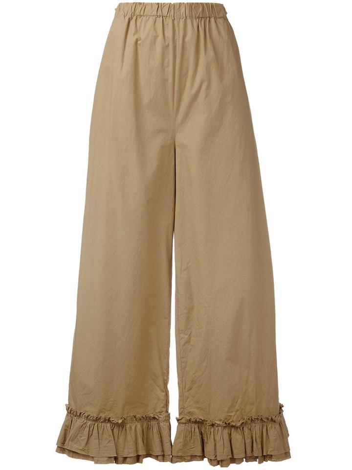 Erika Cavallini - Ruffle Hem Trousers - Women - Cotton - 40, Brown, Cotton