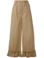 Erika Cavallini - Ruffle Hem Trousers - Women - Cotton - 40, Brown, Cotton