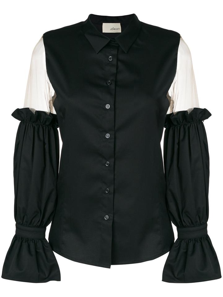 Elaidi Sheer Shoulders And Ruffle Trim Shirt - Black