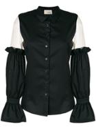 Elaidi Sheer Shoulders And Ruffle Trim Shirt - Black