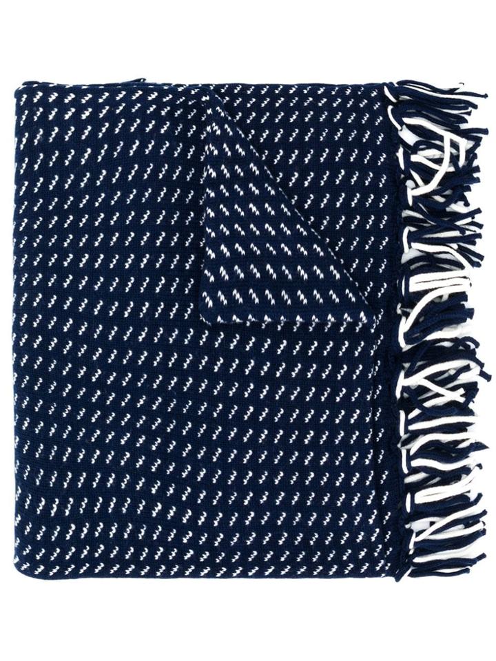 Woolrich Embroidered Fringed Scarf - Blue