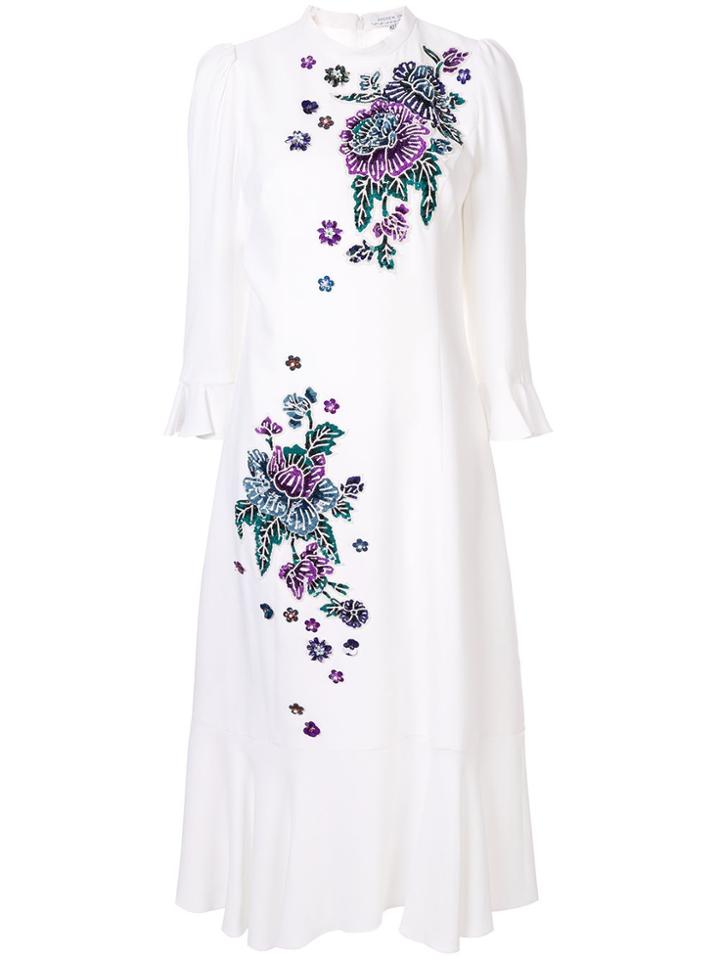 Andrew Gn Embroidered Floral Midi Dress - White