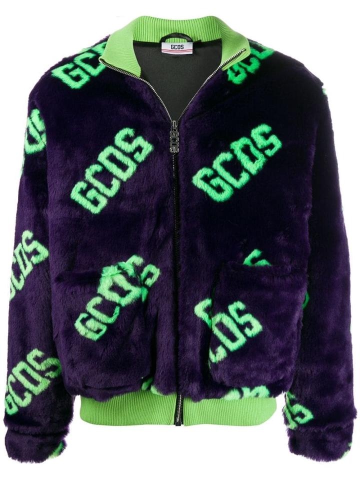 Gcds Faux Fur Logo Bomber Jacket - Purple